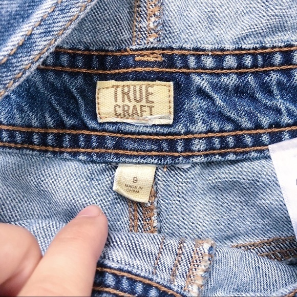 True Craft • denim overall shorts shortalls cut offs raw frayed hem distressed - Picture 5 of 12